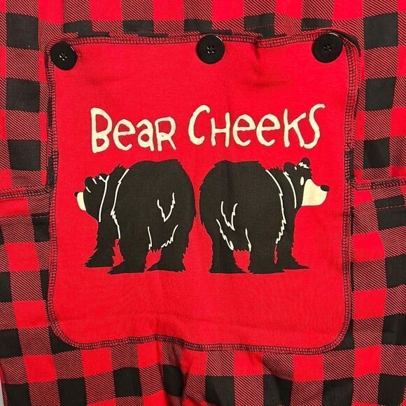 Lazy One Red Black Buffalo Plaid Adult Small onesie Flap Jack Bear Cheeks - Picture 2 of 10